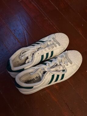 adidas Kids White Sneakers with Green Stripes